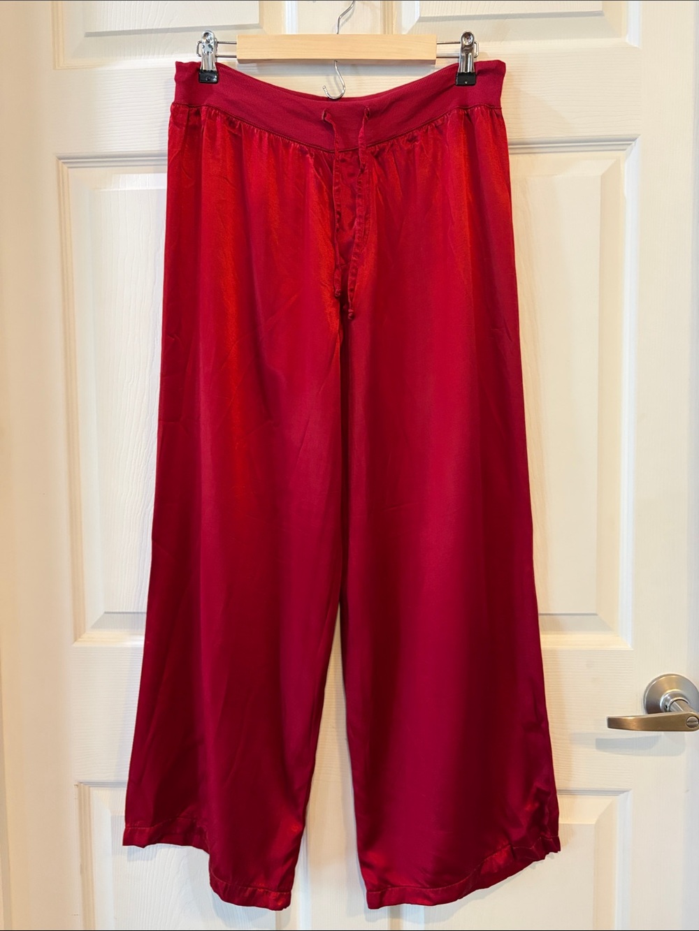 Pj Harlow Jolie Satin Wide-Leg Red Pajama Pants